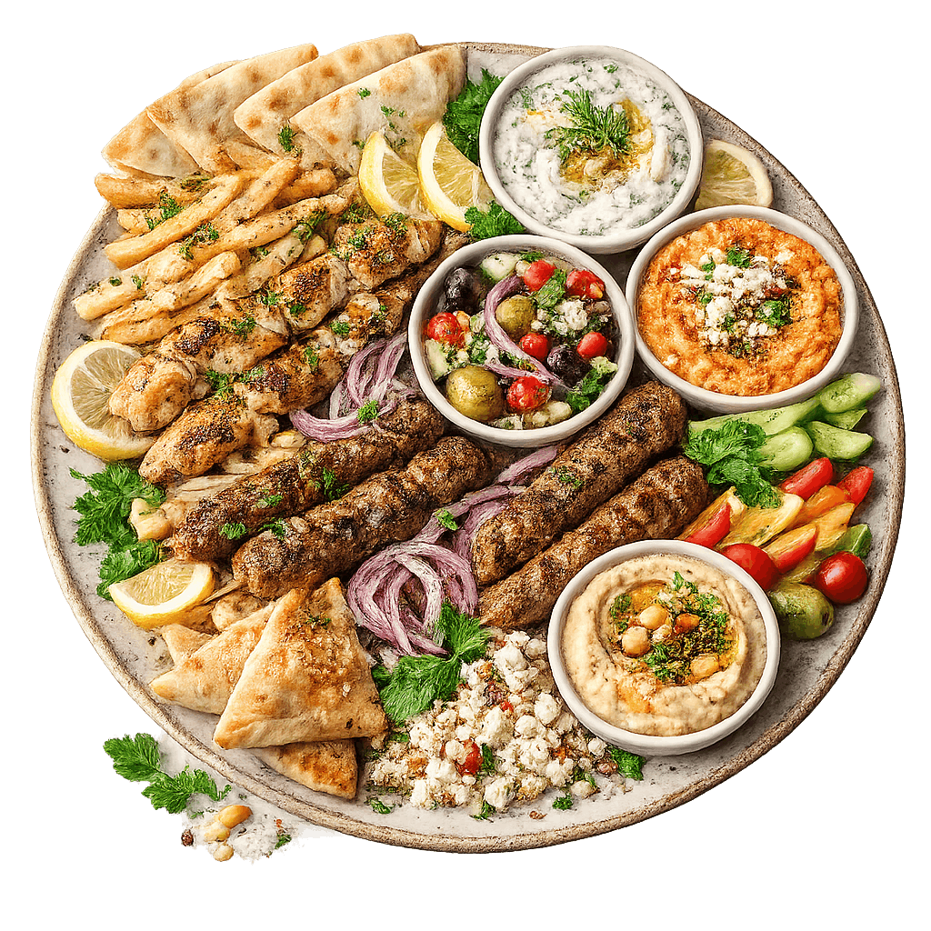 Mediterranean mezze platter with dips 1